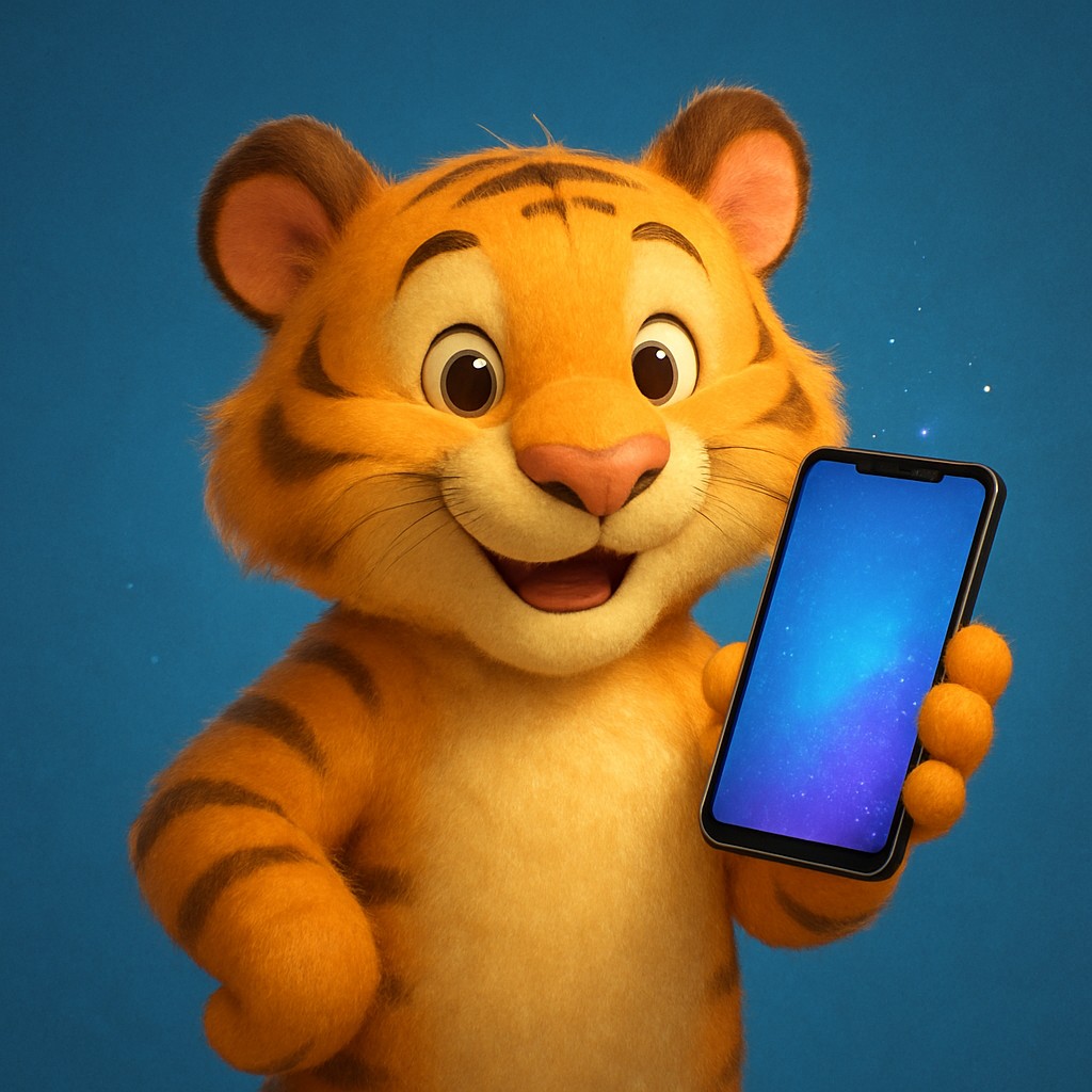 একটি কার্টুন বাঘশাবকের পায়ে একটি স্মার্টফোন ধরা রয়েছে, এবং 3666bet অ্যাপটি দ্রুত ও নির্ভরযোগ্য হিসেবে কাজ করছে।